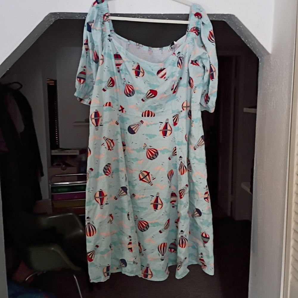 Unique Vintage Light Blue Hot Air Balloon Maxi Dress
